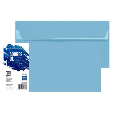Foto de Sobres de color Plus office 110x220 DL. Paquete de 20 unidades en color azul claro (002569)