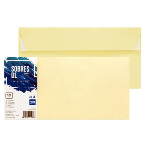 Foto de Sobres de color Plus office 110x220 DL. Paquete de 20 unidades en color crema (002570)