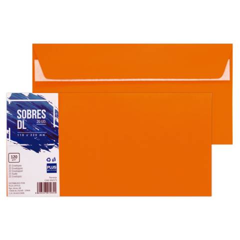 Foto de Sobres de color Plus office 110x220 DL. Paquete de 20 unidades en color naranja (002573)