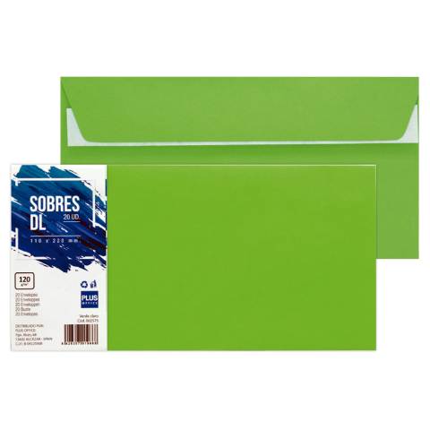 Foto de Sobres de color Plus office 110x220 DL. Paquete de 20 unidades en color verde claro (002575)