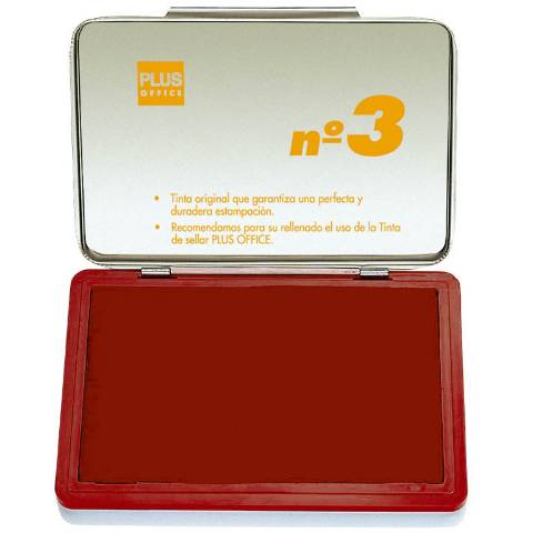 Foto de Tampón Almohadilla para sellar de Plus Office Nº 3 70x105. Caja metálica, color rojo (040152)