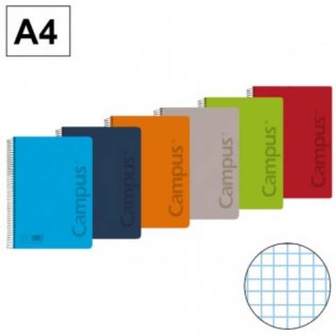 Foto de Bloc Cuaderno de espiral tapa de Polipropileno  90 gr, Formato Din A4 con 80 hojas Natural. Campus, Cuadros 3 x 3 (002427)