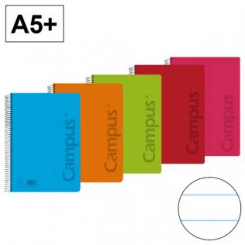 Foto de Bloc Cuaderno de espiral tapa de Polipropileno  90 gr, Formato Din A5+ con 80 hojas Natural. Campus, Horizontal (002436)