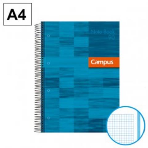 Foto de Bloc Cuaderno de espiral Microperforado Tapa Cartón, Formato Din A4 con 80 hojas 90 gr. Campus. Color Azul, Cuadros (002304)