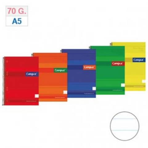 Foto de Bloc Cuaderno de espiral Microperforado Tapa Forrada, Formato Din A5 con 160 hojas 70 gr. Campus. Horizontal (001973)