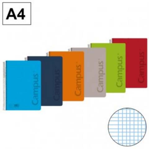 Foto de Bloc Cuaderno de espiral tapa de Polipropileno  90 gr, Formato Din A4 con 80 hojas Natural. Campus, Milimetrado (002430)