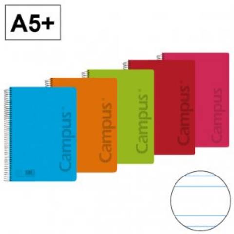Foto de Bloc Cuaderno de espiral tapa de Polipropileno  90 gr, Formato Din A5+ con 80 hojas Natural. Campus,Doble Raya 3,5 Ancha (002762)