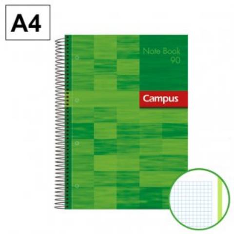 Foto de Bloc Cuaderno de espiral Microperforado Tapa Cartón, Formato Din A4 con 80 hojas 90 gr. Campus. Color Verde, Cuadros (002301)