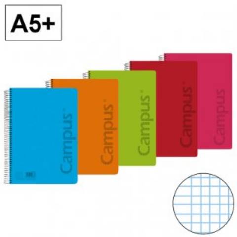 Foto de Bloc Cuaderno de espiral tapa de Polipropileno  90 gr, Formato Din A5+ con 80 hojas Natural. Campus, Milimetrado MOD.46 (002763)
