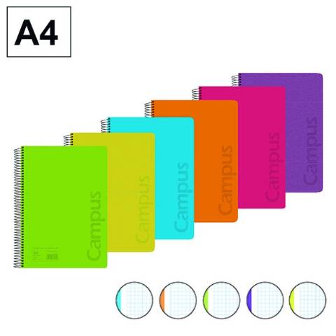 Foto de Bloc Cuaderno de espiral Microperforado Tapa Polipropileno Formato Din A4 con 120 hojas 90 gr. Cuadros (002768)