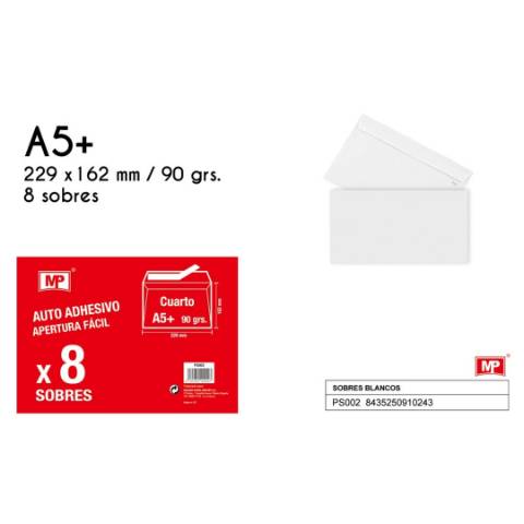 Foto de Sobre Adhesivo 162x229 C5  Paquete de  8 Unidades. Blanco (128638)