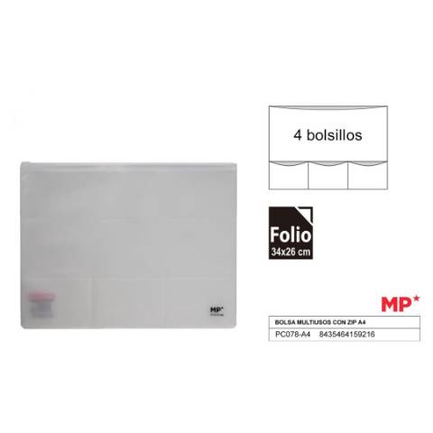 Foto de Bolsa Multiusos cierre Zip de Polipropileno, Formato A4 con 4 bolsillos Soft (128782)