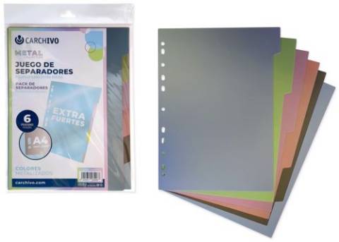 Foto de Separador Extra Fuerte Polipropileno. 6 Posiciones. Colores Metalizados. Tamaño A4. (129401)
