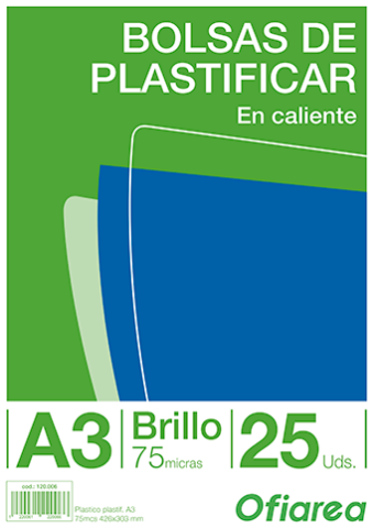 Foto de Funda Plástico para Plastificar de 75micras 426x303mm en Formato Din A3. Paquete de 25 unidades (120006)