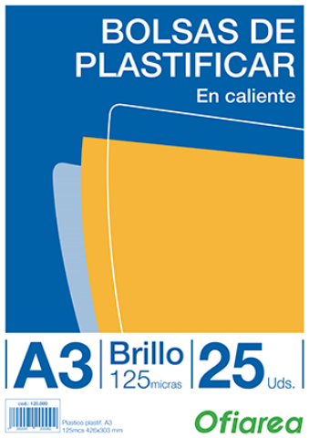 Foto de Funda Plástico para Plastificar de 125micras 426x303mm en Formato Din A3. Paquete de 25 unidades (120009)