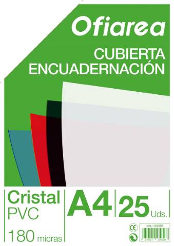 Foto de Cubierta de Encuadernar en PVC, 180 micras A4. Paquete de 25 unidades en color Cristal Transparente (123052)