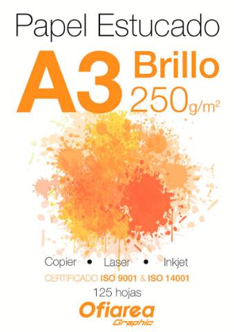 Foto de Papel Estucado Brillo Y Liso Por Ambas Caras. Paquete de 125 Hojas en Gramaje de 250 gramos. DIN A3. (125145)