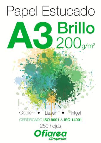 Foto de Papel Estucado Brillo Y Liso Por Ambas Caras. Paquete de 500 Hojas en Gramaje de 200 gramos. 200gr DIN A3 P/250. (125143)